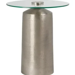Marie Dumas Aluminum Base Side Table with Glass Top