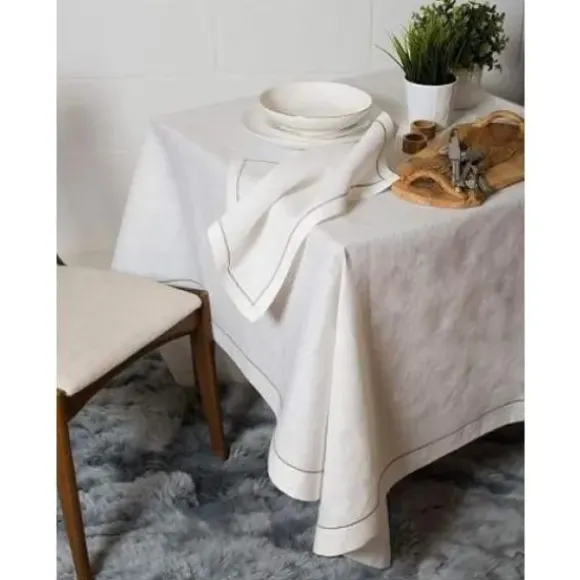 Marie Dumas Blanche Tablecloth With Grey Stitching - 76x118