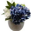 Marie Dumas Blue & White Hydrangeas in Ribbed Planter Floral Arrangement