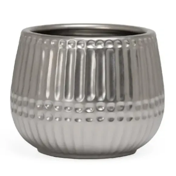 Marie Dumas Ceramic Ribbed Silver Planter - Medium