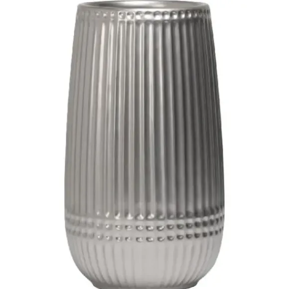 Marie Dumas Ceramic Ribbed Silver Vase - Large