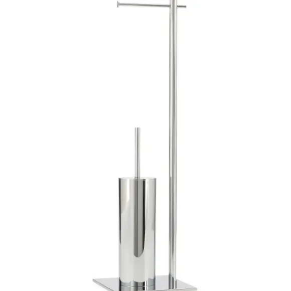 Marie Dumas Chrome Standing Toilet Paper and Brush Holder