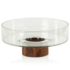 Marie Dumas Glass Bowl with Walnut Wood Base