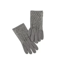 Marie Dumas Grey Knit Gloves with Crystals