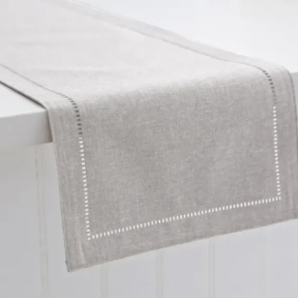 Marie Dumas Hemstitched Light Grey Table Runner