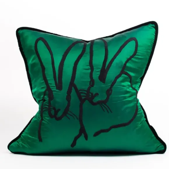 Marie Dumas Hunt Slonem Emerald Silk Bunny Pillow