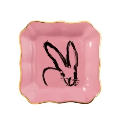 Marie Dumas Hunt Slonem Pink Bunny Portrait Trinket Tray