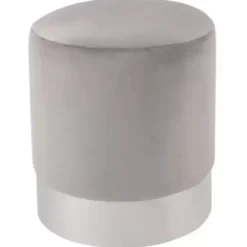 Marie Dumas Karina Grey Velvet Round Ottoman