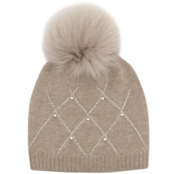 Marie Dumas Knitted Crystal Hat w/Fur