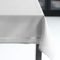 Marie Dumas Light Grey Linen 60 x 90 Hemstitch Tablecloth