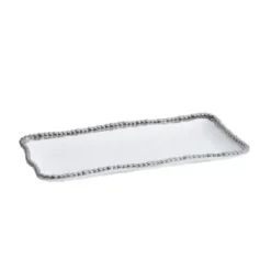 Marie Dumas Medium Porcelain Rectangular Tray - White and Silver
