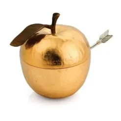 Marie Dumas Michael Aram Apple Honey Pot with Spoon Goldtone