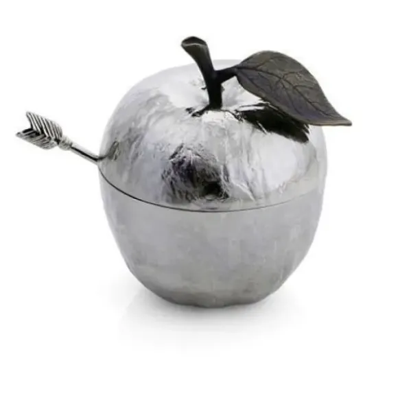 Marie Dumas Michael Aram Apple Honey Pot W/ Spoon Nickelplate