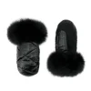 Marie Dumas Nylon Gloves with Fur - Black