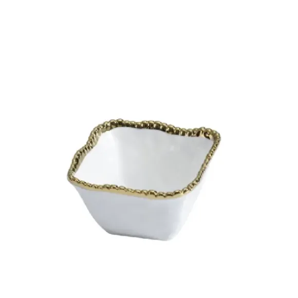 Marie Dumas Porcelain Square Snack Bowl - White and Gold