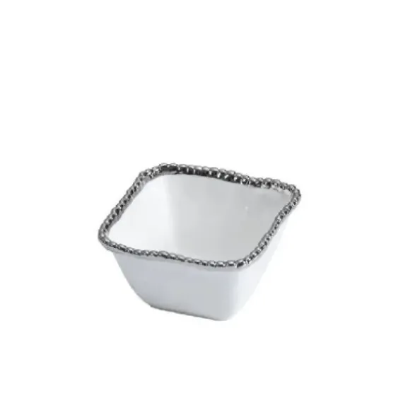 Marie Dumas Porcelain Square Snack Bowl - White and Silver