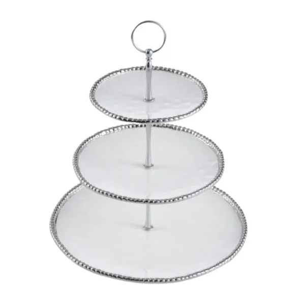 Marie Dumas Porcelain White & Silver 3-Tier Stand