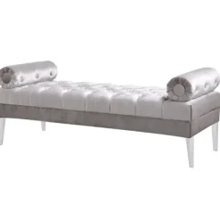 Marie Dumas Serena Long Grey Velvet Bench