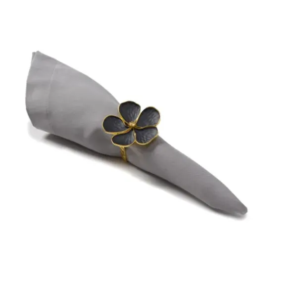 Marie Dumas Set of 4 Black & Gold Flower Napkin Rings