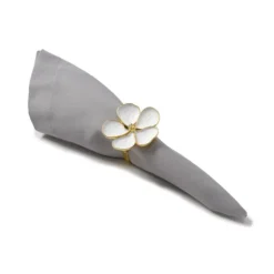 Marie Dumas Set of 4 White & Gold Flower Napkin Rings
