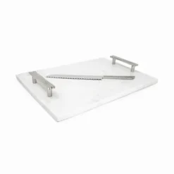 Marie Dumas Silver Marble Challah Tray with Knife
