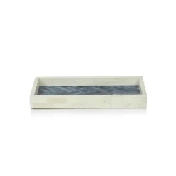 Marie Dumas Small Bone and Blue Herringbone Rectangular Tray