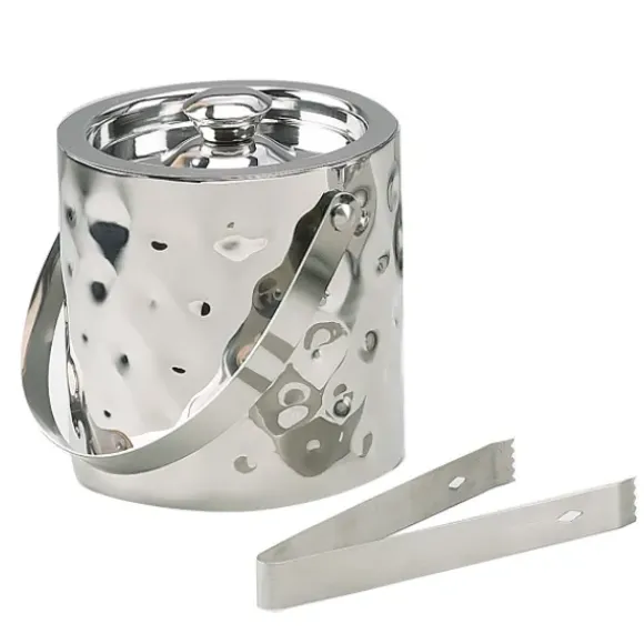 Marie Dumas Stainless Steel Hammered Ice Bucket with Tongs