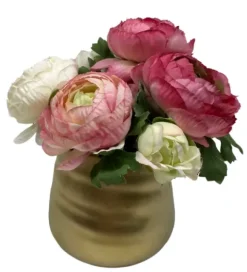 Marie Dumas White & Pink Peonies in Gold Planter Floral Arrangement