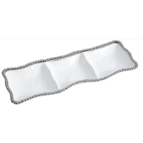 Marie Dumas White & Silver 3-Section Porcelain Serving Piece