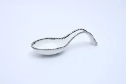 Marie Dumas White and Silver Porcelain Spoon Rest
