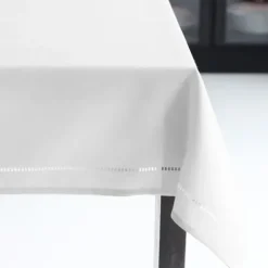 Marie Dumas White Linen 60 x 90 Hemstitch Tablecloth
