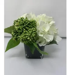 Marie Dumas White Peony Arrangement - Black Vase